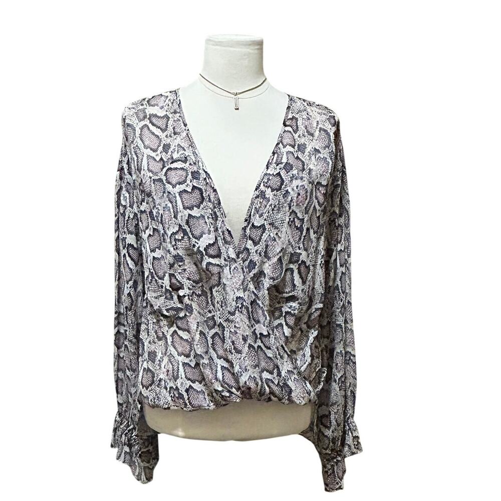 ALLSAINTS Penny Misra Snake Print Wrap Top Women's Small V-Neck High Low